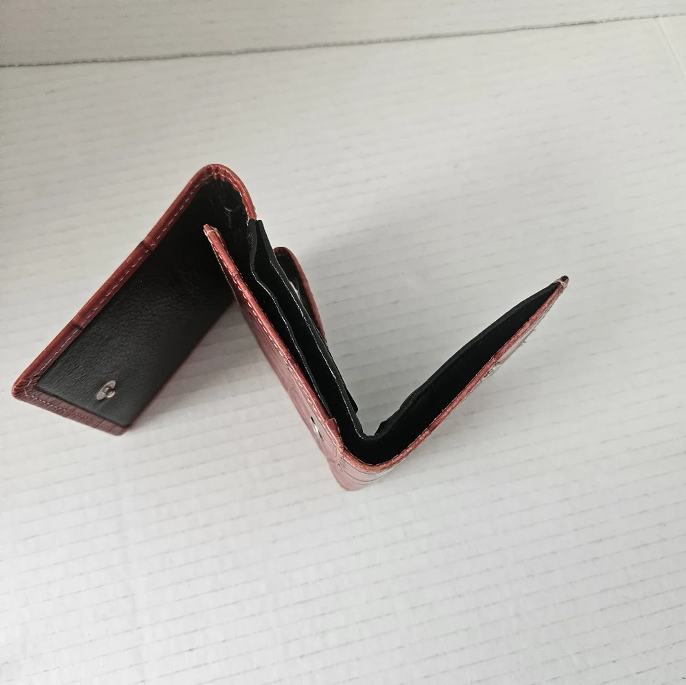 Brighton red‎ tri fold croc embossed wallet